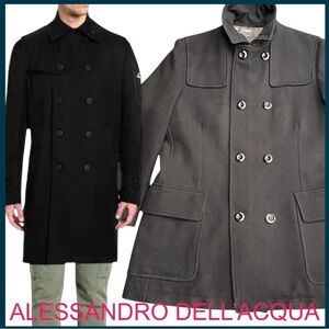 Alesandro Dell'Acqua Black Wool Pea Coat (US S/IT 46)